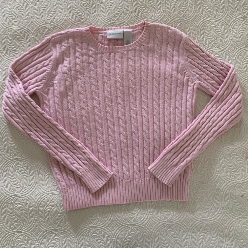 SOLD Liz Claiborne Cable Knit Sweater Women Medium Pink Crewneck Long Sleeves